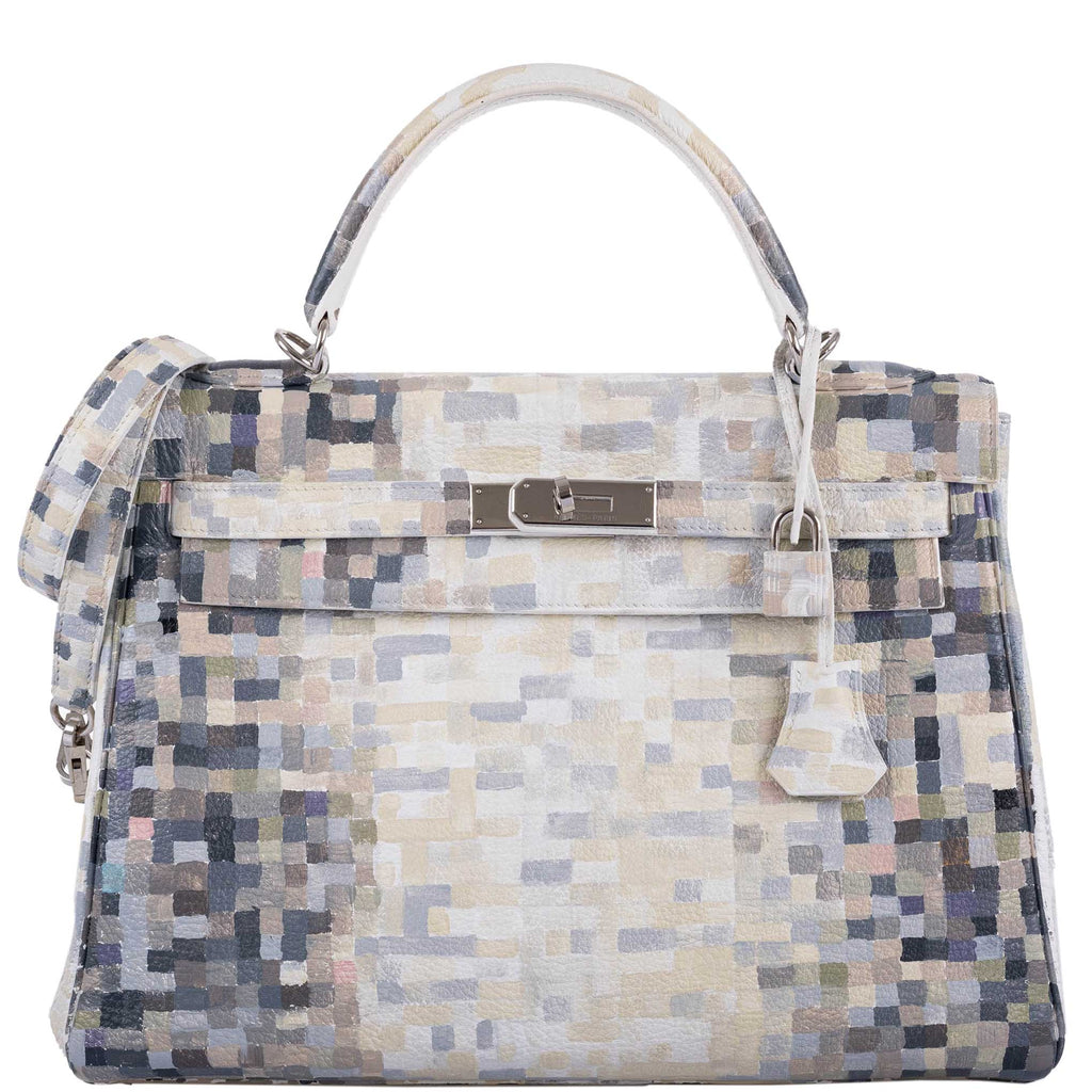 Vintage Hermes Kelly 32 Digital Hima Custom Painted Clemence with Palladium Hardware