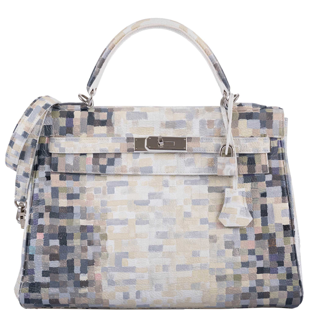 Vintage Hermes Kelly 32 Digital Hima Custom Painted Clemence with Palladium Hardware