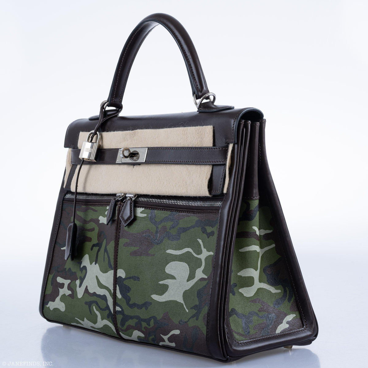 Vintage Hermes Kelly Lakis 35 Chocolate Box & Toile Camouflage Painting Palladium Hardware