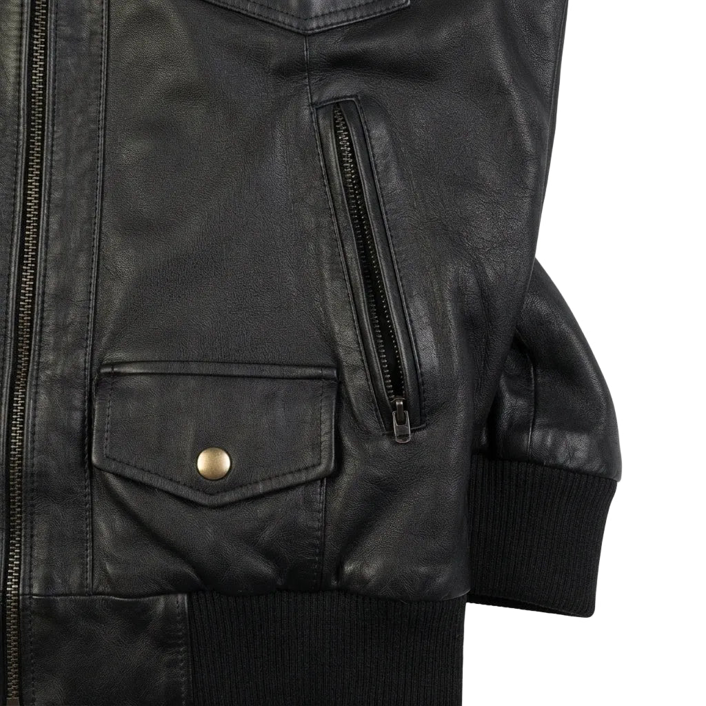 Shadow Black Leather Bomber Jacket