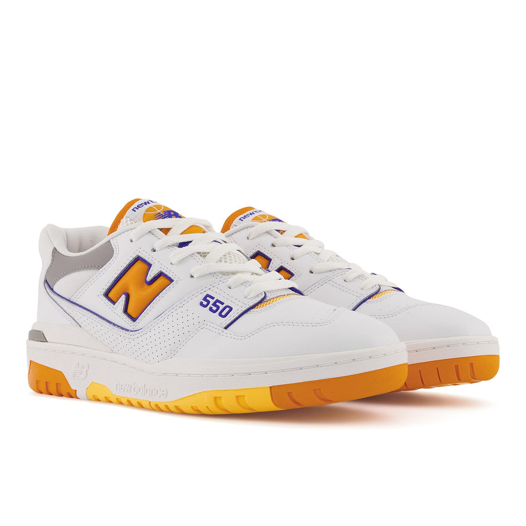 New Balance Men's 550 Lakers Shoes - White / Vibrant Orange / Purple
