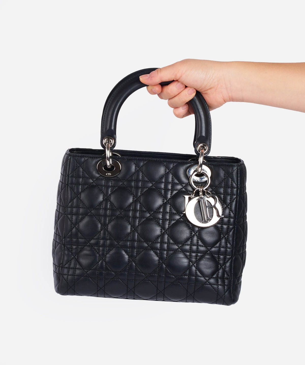Christian Dior Black Leather Lady Dior Medium PHW - Cap N Wrap