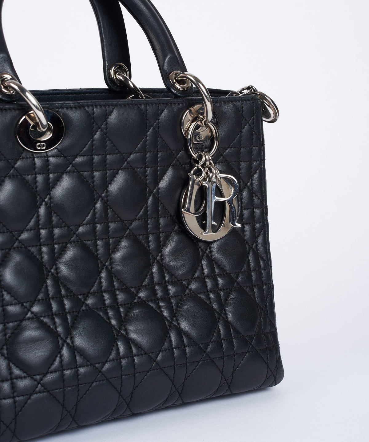 Christian Dior Black Leather Lady Dior Medium PHW - Cap N Wrap