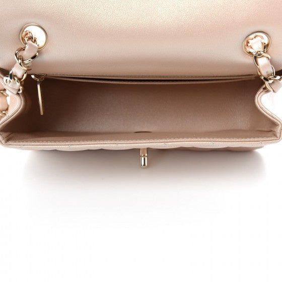 Chanel Iridescent Calfskin Quilted Mini Rectangular Flap Bag Beige