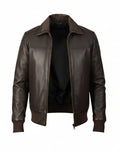 Classic Brown Leather Bomber Jacket
