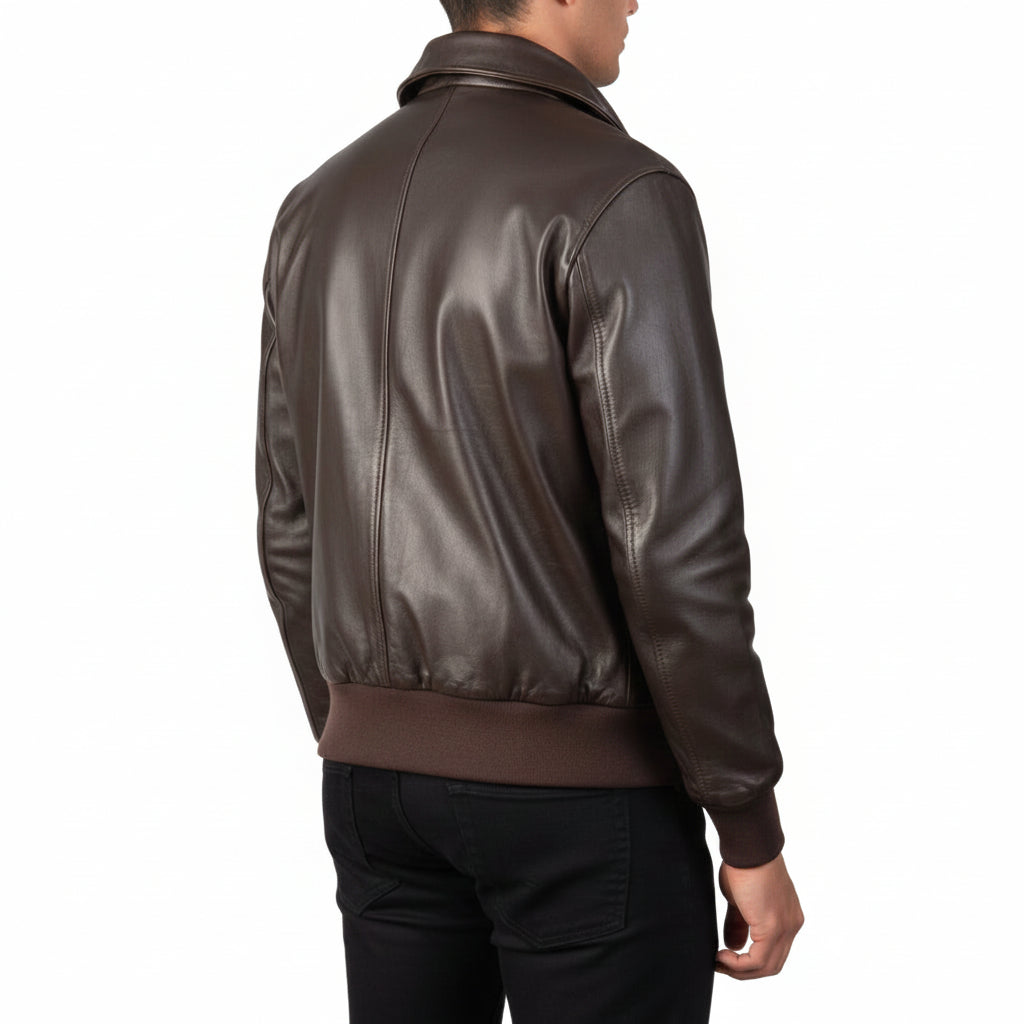 Classic Brown Leather Bomber Jacket